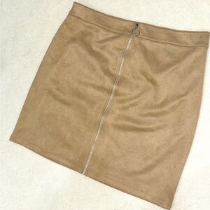 Ashley Stewart Camel Suede Mini Skirt with Zipper